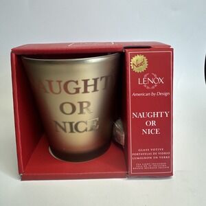 Lenox Naughty Or Nice Boxed Christmas Holiday Glass Candle Holder Votive Gold 4"